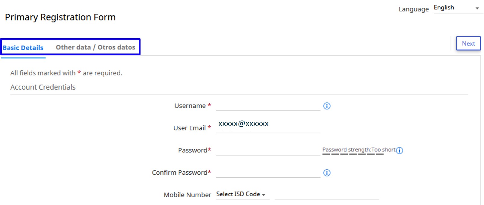 2032 What are the data I need to fill in the Registration Form